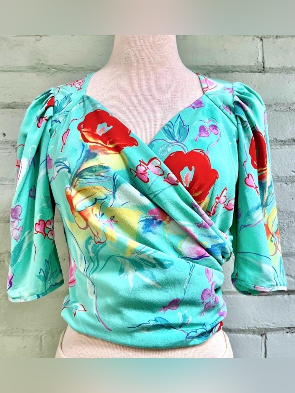 Floral Wrap Blouse with Puff Sleeves by Emanuel Ungaro